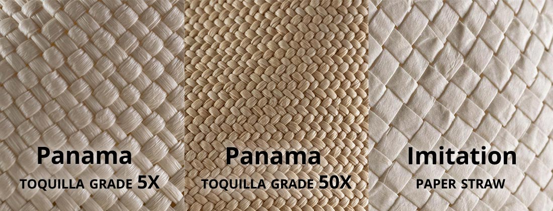 Close-up van verschillende kwaliteiten van Panama vlechtwerk